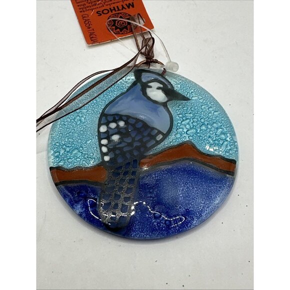 Mythos Fused Hand Made Glass And Tagus Ecuadorian Christmas Ornament  Bird wTag - Picture 1 of 12